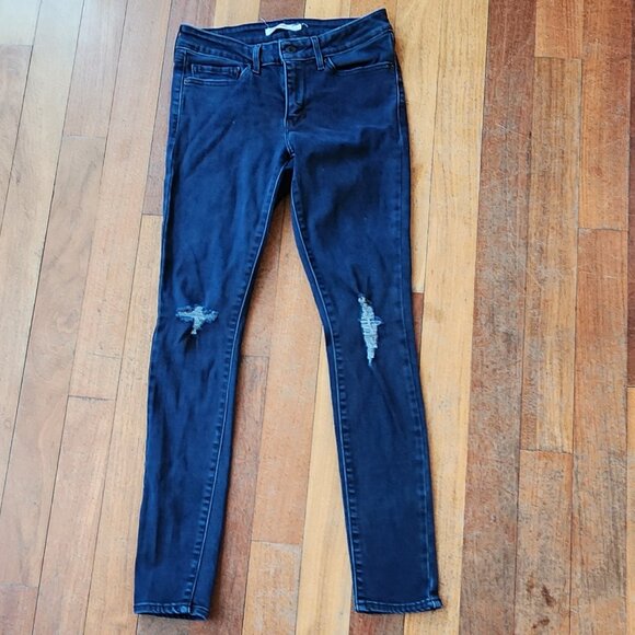 Levi's 711 Ripped Skinny Dark Wash Jeans Size 27 - Picture 3 of 16